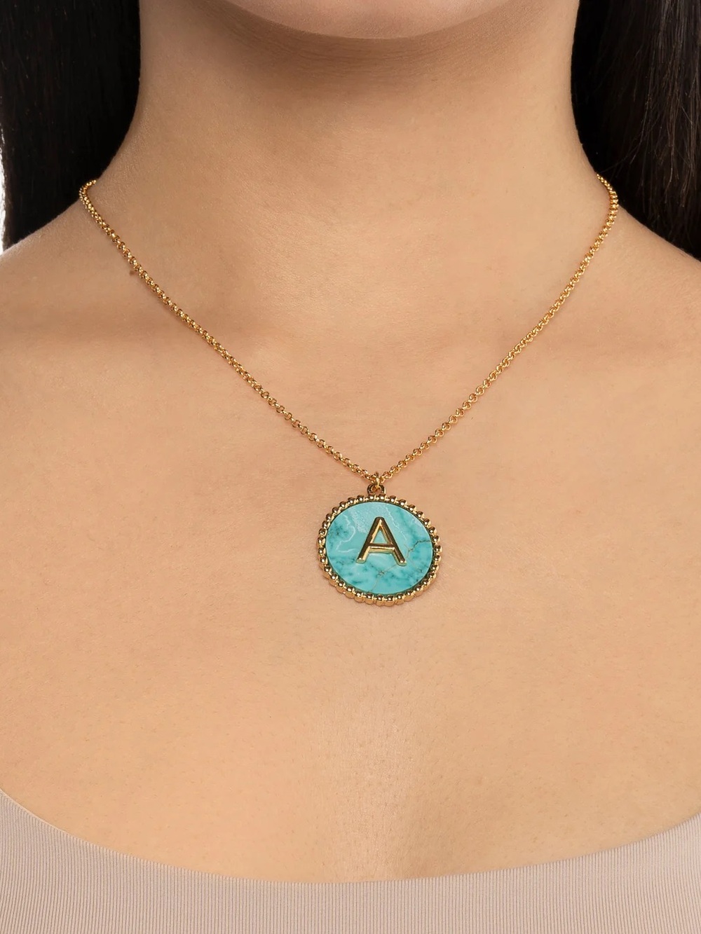Turquoise Initial Coin Pendant 24k Gold Plated NWOT